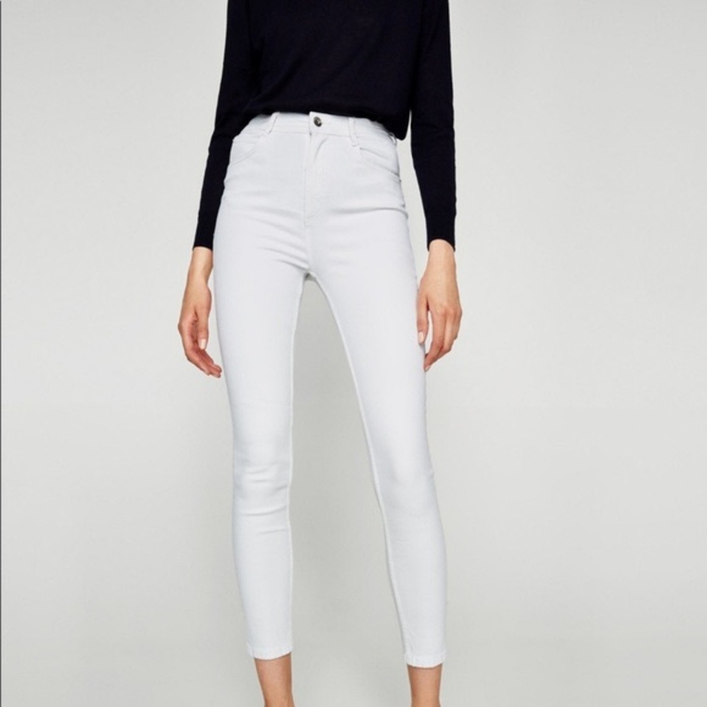 Zara High Waist White Skinny Jeans Size 02